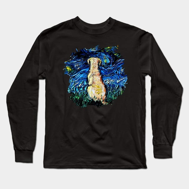 Yellow Labrador Night with border Long Sleeve T-Shirt by sagittariusgallery